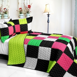 blancho bedding [Reminiscent Album] 3PC Vermicelli - Quilted Patchwork Quilt Set (Full/Queen Size)