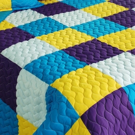 Blancho Bedding [Rhapsody] 3PC Vermicelli-Quilted Patchwork Quilt Set (Full/Queen Size)