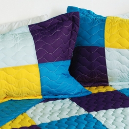 Blancho Bedding [Rhapsody] 3PC Vermicelli-Quilted Patchwork Quilt Set (Full/Queen Size)