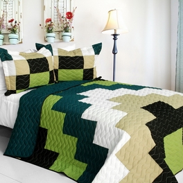 blancho bedding [Rising Girl] Vermicelli-Quilted Patchwork Geometric Quilt Set Full/Queen