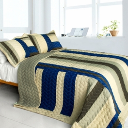 blancho bedding [Road to Dream] 3PC Vermicelli-Quilted Patchwork Quilt Set (Full/Queen Size)