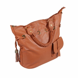 Blancho Bedding [Romantic Trip] Tan Leatherette Satchel Bag Handbag Purse Shoulder Bag Tote Bag W/Tassels