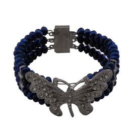 blancho bedding Royal Blue Faceted Crystals Diamond Silver Butterfly Bracelet Stretchable Stylish