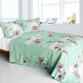blancho bedding [Rural Sky] Cotton 3PC Vermicelli-Quilted Floral Printed Quilt Set (Full/Queen Size)