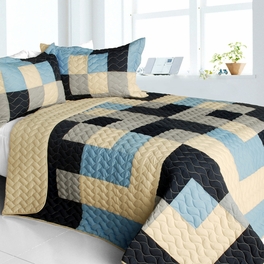 blancho bedding [Russian Coffee] 3PC Vermicelli-Quilted Patchwork Quilt Set (Full/Queen Size)