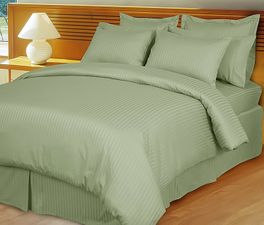 blancho bedding Sage/Mint Green Damask Stripe Down Alternative 4-PC comforter Set 100% Egyptian cotton 600 Thread count(Full/Queen)