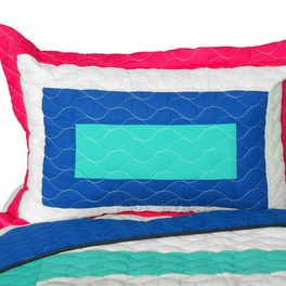 Blancho Bedding [Sea's Passion] Vermicelli-Quilted Patchwork Geometric Quilt Set Full/Queen