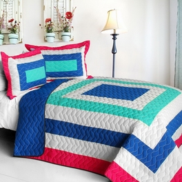 blancho bedding [Sea's Passion] Vermicelli-Quilted Patchwork Geometric Quilt Set Full/Queen