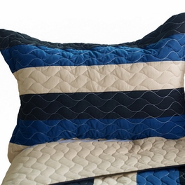 Blancho Bedding [Sea Waves] 3PC Vermicelli-Quilted Patchwork Quilt Set (Twin Size)