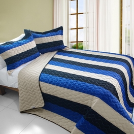 blancho bedding [Sea Waves] 3PC Vermicelli-Quilted Patchwork Quilt Set (Twin Size)