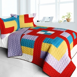 blancho bedding [Second Space] 3PC Vermicelli - Quilted Patchwork Quilt Set (Full/Queen Size)