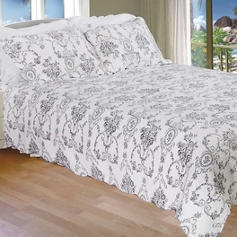 blancho bedding [Serene Night-Black] 100% Cotton 3PC Classic Floral Vermicelli-Quilted Quilt Set (Full/Queen Size)