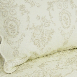 Blancho Bedding [Serene Night-Ivory] 100% Cotton 3PC Classic Floral Vermicelli-Quilted Quilt Set (Full/Queen Size)