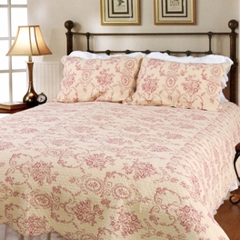 blancho bedding [Serene Night-Red] 100% Cotton 3PC Classic Floral Vermicelli-Quilted Quilt Set (King Size)