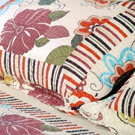 Blancho Bedding [Shaine] Cotton 3PC Floral Vermicelli-Quilted Printed Quilt Set (Full/Queen Size)