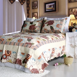 blancho bedding [Shaine] Cotton 3PC Floral Vermicelli-Quilted Printed Quilt Set (Full/Queen Size)