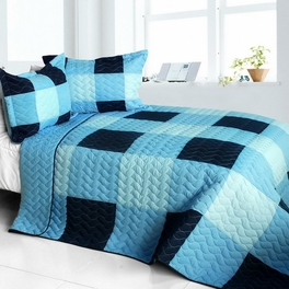 blancho bedding [Shipshape] Vermicelli-Quilted Patchwork Plaid Quilt Set Full/Queen