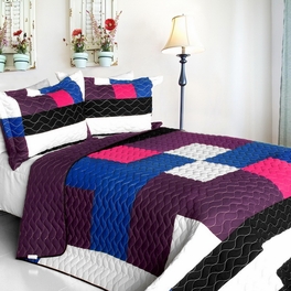 blancho bedding [Sideman] 3PC Vermicelli - Quilted Patchwork Quilt Set (Full/Queen Size)
