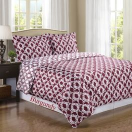 blancho bedding Sierra Burgundy/White Silky Soft 100-Percent Egyptian Cotton Reversible Duvet Cover Full/ Queen (3PC)