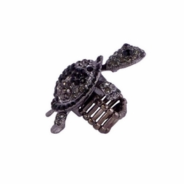 Blancho Bedding Silver Turtle Ring Charm Crystal Ring (Black)