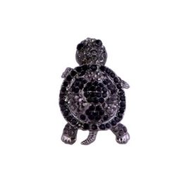 blancho bedding Silver Turtle Ring Charm Crystal Ring (Black)