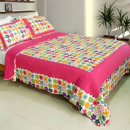 blancho bedding [Simple Happiness] Cotton 3PC Vermicelli-Quilted Printed Quilt Set (Full/Queen Size)