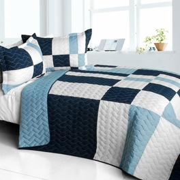 blancho bedding [Sky Delusions] 3PC Vermicelli-Quilted Patchwork Quilt Set (Full/Queen Size)