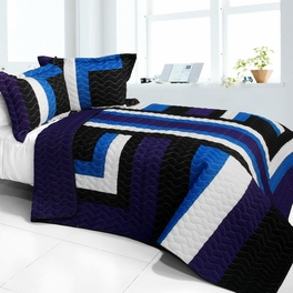 blancho bedding [Slience Stream] 3PC Vermicelli - Quilted Patchwork Quilt Set (Full/Queen Size)