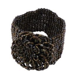 blancho bedding Small Gold Grey Beads Flower Bracelet Stretchable Stylish