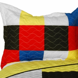 Blancho Bedding [Smashing Patchword - A] Vermicelli-Quilted Patchwork Quilt Set Full/Queen