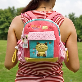 Blancho Bedding [Smile Cat] Embroidered Applique Kids School Backpack / Outdoor Backpack (7.9*8.7*2.4)