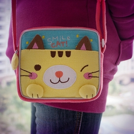 Blancho Bedding [Smile Cat] Embroidered Applique Swingpack Bag Purse / Wallet Bag / Shoulder Bag (5.5*4.7*1.2)