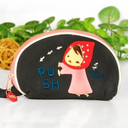 blancho bedding [Smiling Girl] Embroidered Applique Fabric Art Wrist Wallet / Coin Purse / Wrist Pack (5.9*3.9)