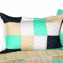 Blancho Bedding [So Dance] Vermicelli-Quilted Patchwork Geometric Quilt Set Full/Queen