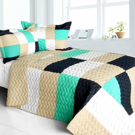 blancho bedding [So Dance] Vermicelli-Quilted Patchwork Geometric Quilt Set Full/Queen