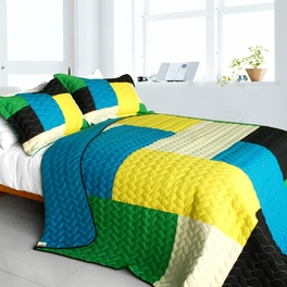 blancho bedding [Soul Soup] 3PC Vermicelli-Quilted Patchwork Quilt Set (Full/Queen Size)