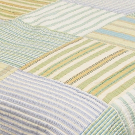 Blancho Bedding [Spa Stripe's] 100% Cotton 3PC Vermicelli-Quilted Striped Patchwork Quilt Set (King Size)
