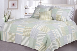 blancho bedding [Spa Stripe's] 100% Cotton 3PC Vermicelli-Quilted Striped Patchwork Quilt Set (Full/Queen Size)