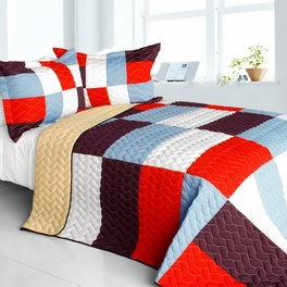 blancho bedding [Star Swings] Vermicelli-Quilted Patchwork Geometric Quilt Set Full/Queen
