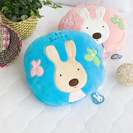 blancho bedding [Sugar Rabbit - Round Blue] Blanket Pillow Cushion / Travel Pillow Blanket (25.2 by 37 inches)
