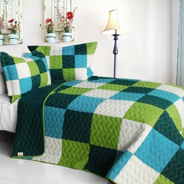 blancho bedding [Summer Creek] 3PC Vermicelli-Quilted Patchwork Quilt Set (Full/Queen Size)