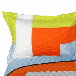Blancho Bedding [Sun Prairie] Brand New Vermicelli-Quilted Patchwork Quilt Set Full/Queen
