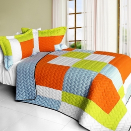 blancho bedding [Sun Prairie] Brand New Vermicelli-Quilted Patchwork Quilt Set Full/Queen