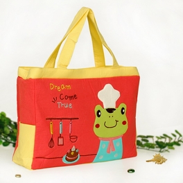 Blancho Bedding [Sunny Frog] Embroidered Applique Fabric Art Shoulder Tote Bag / Shopper Bag (14.7*9.8*3.7)