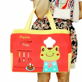 Blancho Bedding [Sunny Frog] Embroidered Applique Fabric Art Shoulder Tote Bag / Shopper Bag (14.7*9.8*3.7)