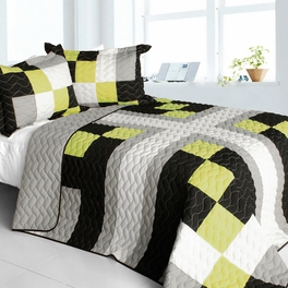 blancho bedding [Sunshine City] 3PC Vermicelli-Quilted Patchwork Quilt Set (Full/Queen Size)