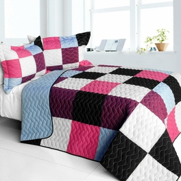 blancho bedding [Sweet Berry Smack] 3PC Vermicelli - Quilted Patchwork Quilt Set (Full/Queen Size)