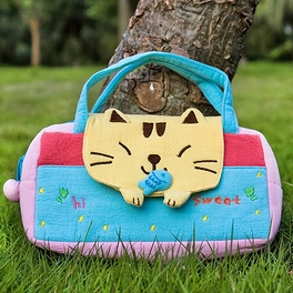 blancho bedding [Sweet Cat] Embroidered Applique Kids Mini Handbag / Cosmetic Bag / Travel Wallet (7.8*5.5*1.4)