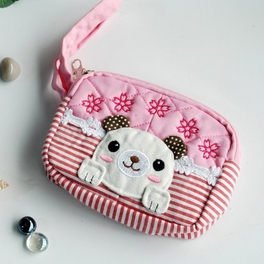 Blancho Bedding [Sweet Dog] Embroidered Applique Fabric Art Wallet Purse/ Pouch Bag (5.1 X 3.9 X 1.1 Inches)
