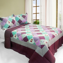 blancho bedding [Sweet Dream] Cotton 3PC Vermicelli-Quilted Printed Quilt Set (Full/Queen Size)